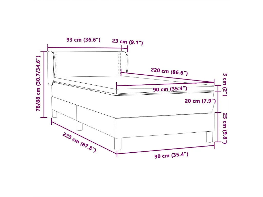 Boxspring met matras fluweel donkergrijs 90x220 cm