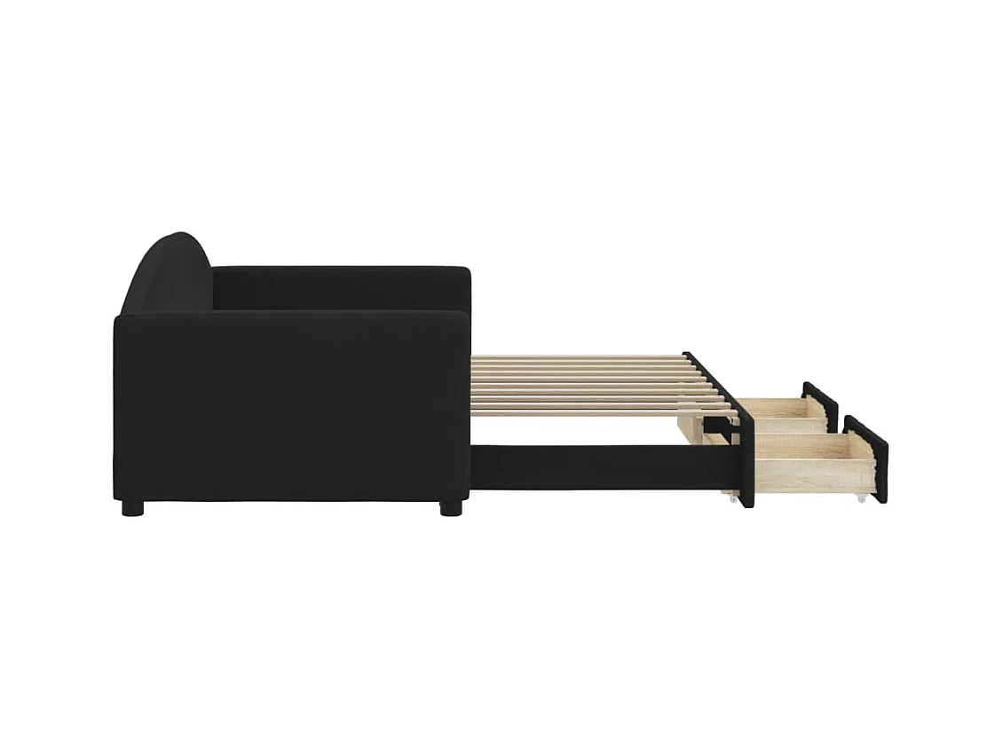 Tagesbett Ausziehbar mit Schubladen Schwarz 90x190 cm Stoff