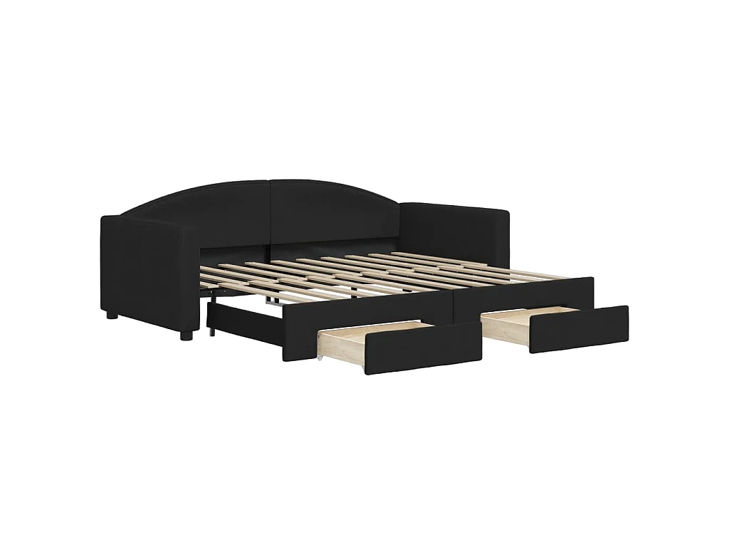 Tagesbett Ausziehbar mit Schubladen Schwarz 90x190 cm Stoff