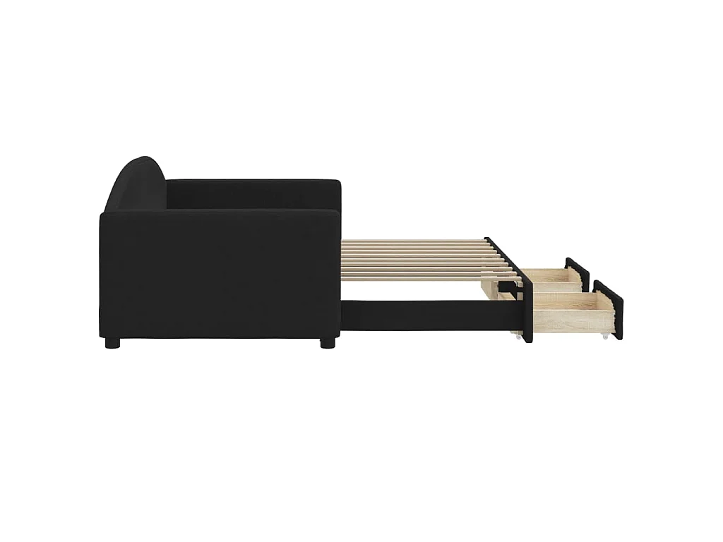 Tagesbett Ausziehbar mit Schubladen Schwarz 90x190 cm Stoff