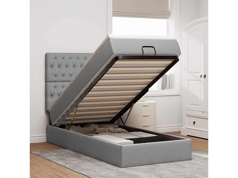 Ottoman-Bett mit Matratze Hellgrau 100x200 cm Stoff