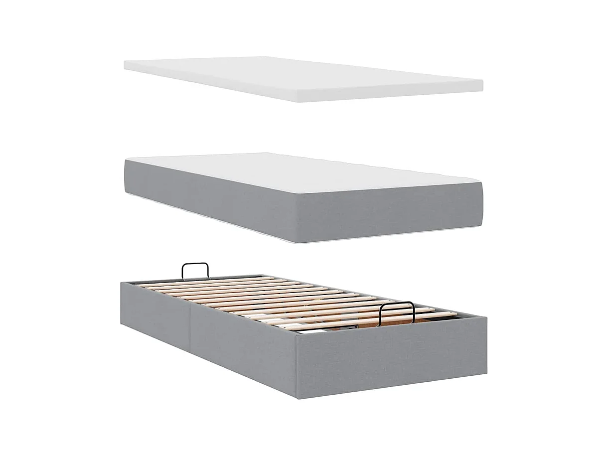 Ottoman-Bett mit Matratze Hellgrau 100x200 cm Stoff