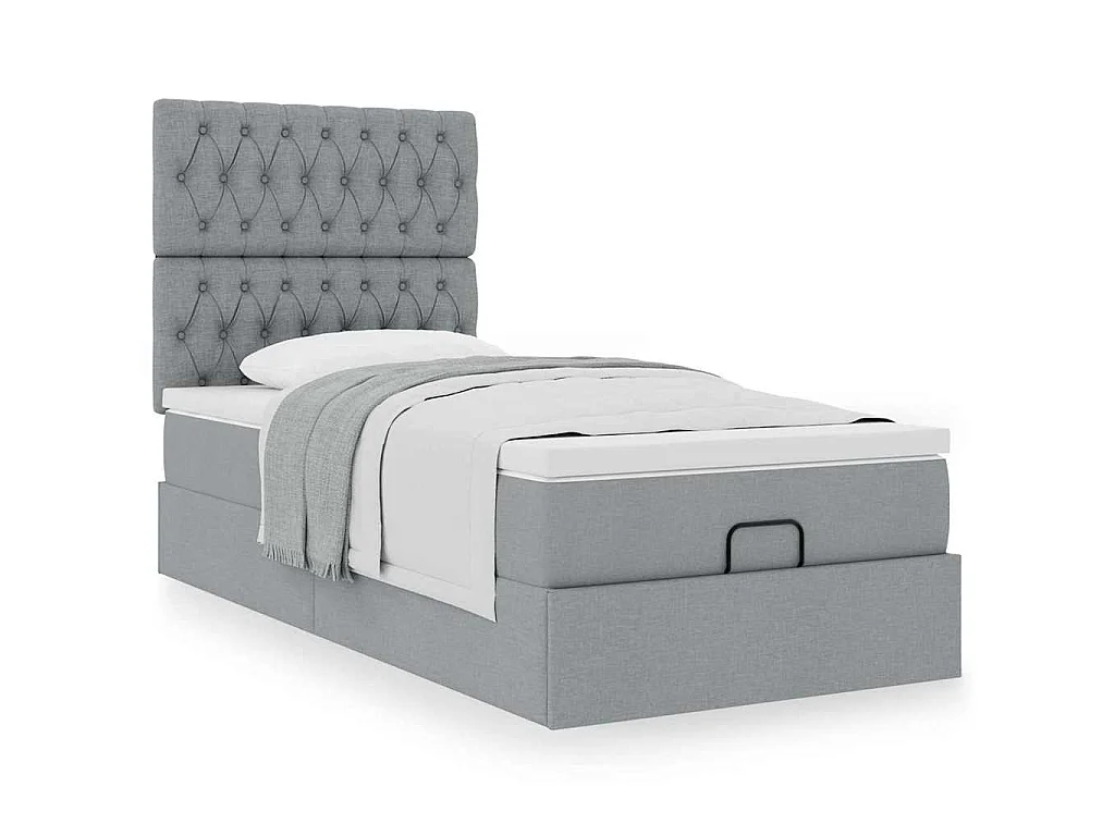 Pouf Letto con Materasso Grigio Chiaro 100x200 cm in Tessuto