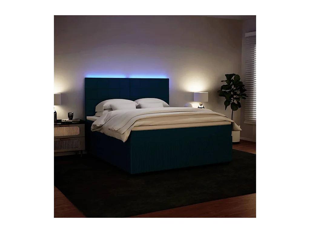 Sommier à lattes de lit et matelas bleu 180x200 cm velours