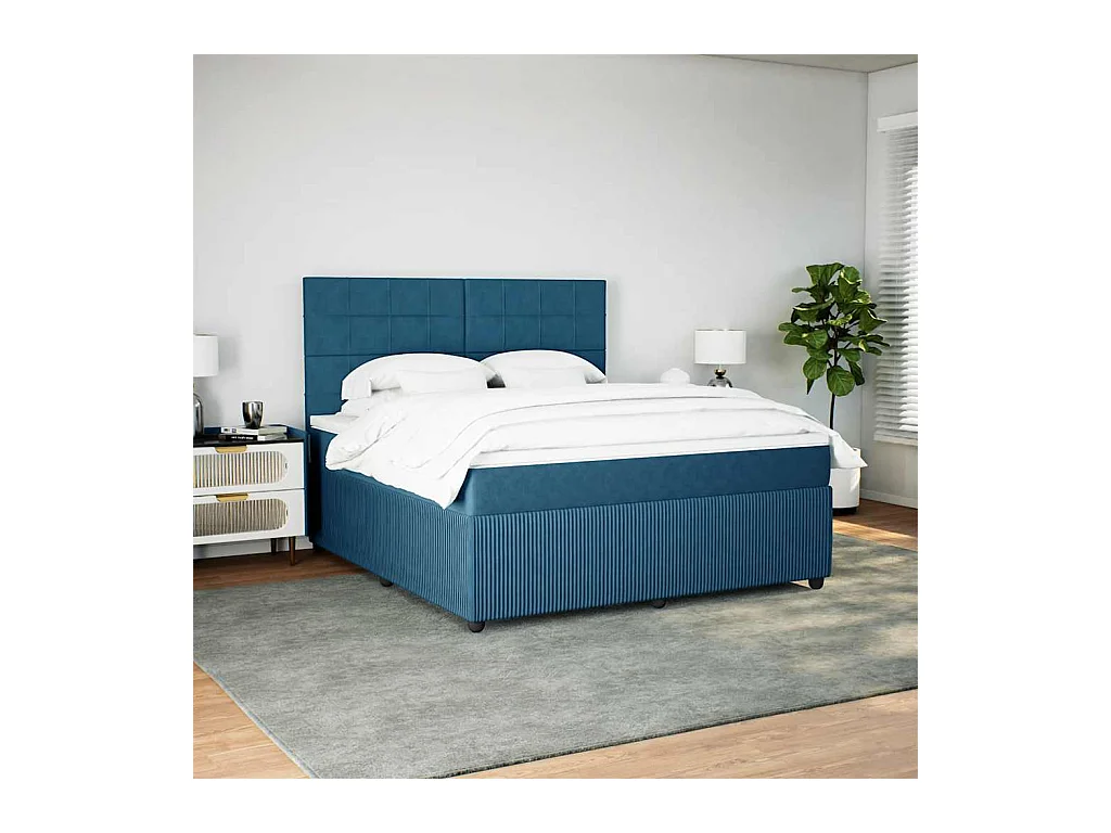 Sommier à lattes de lit et matelas bleu 180x200 cm velours