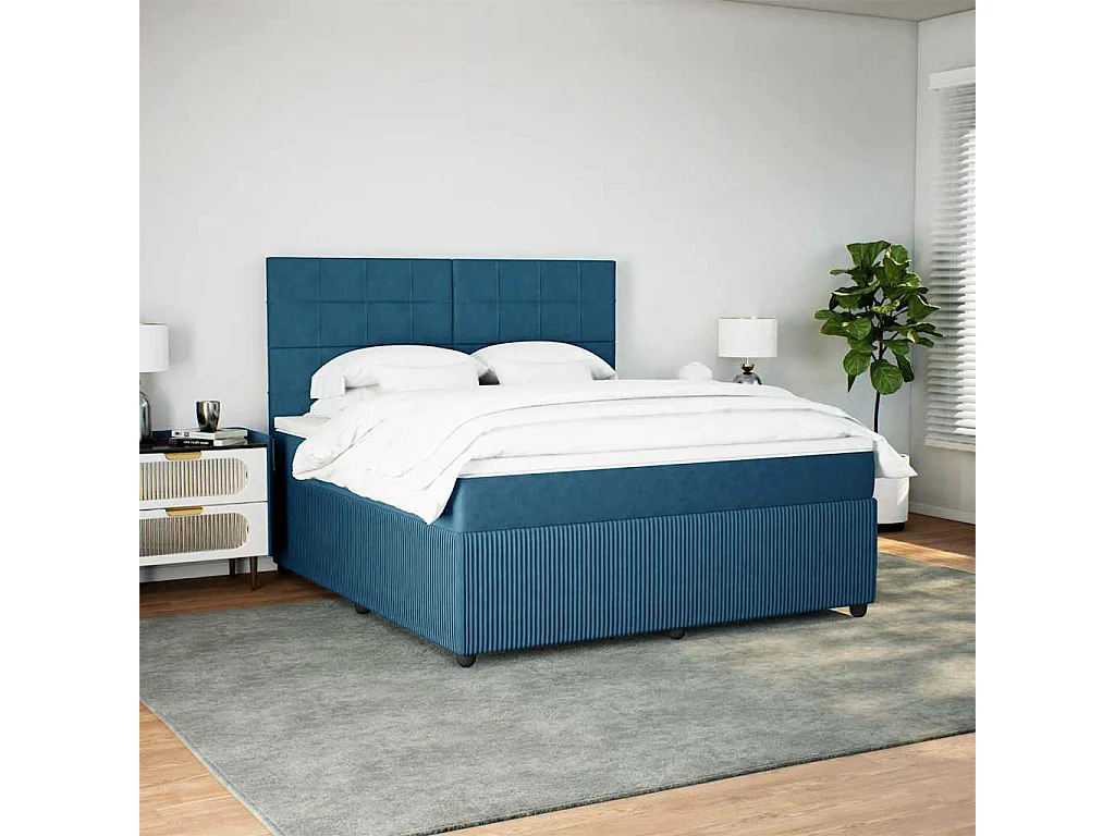 Giroletto a Molle con Materasso Blu 180x200 cm in Velluto