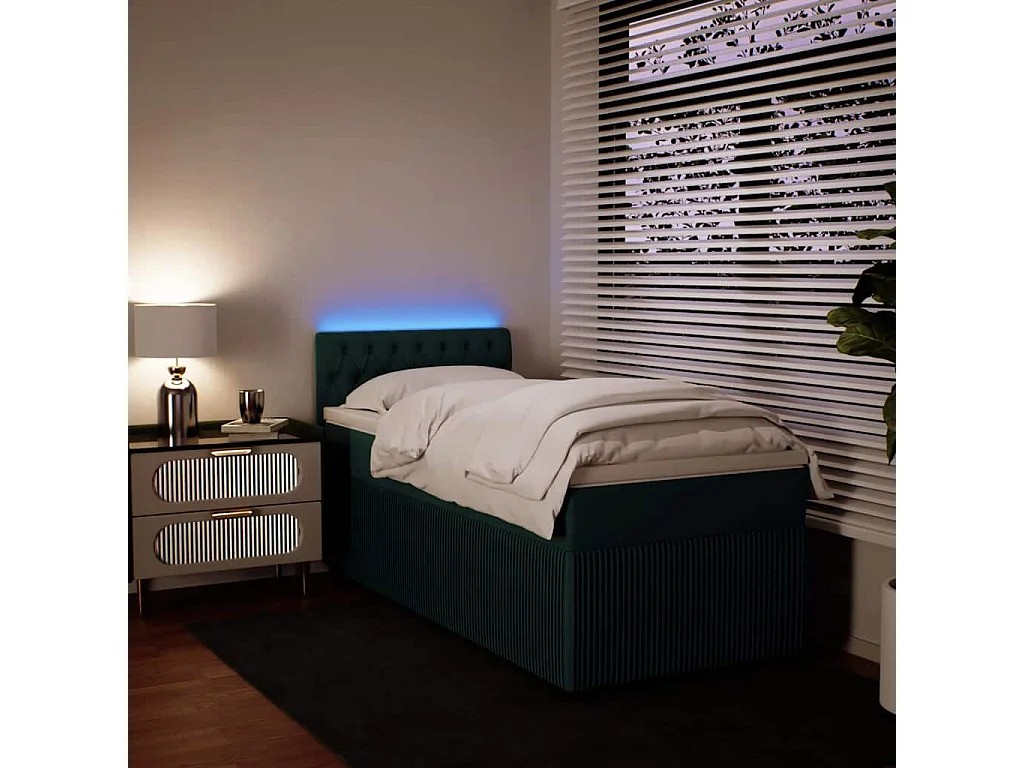 Cama com molas/colchão 90x200 cm veludo verde-escuro
