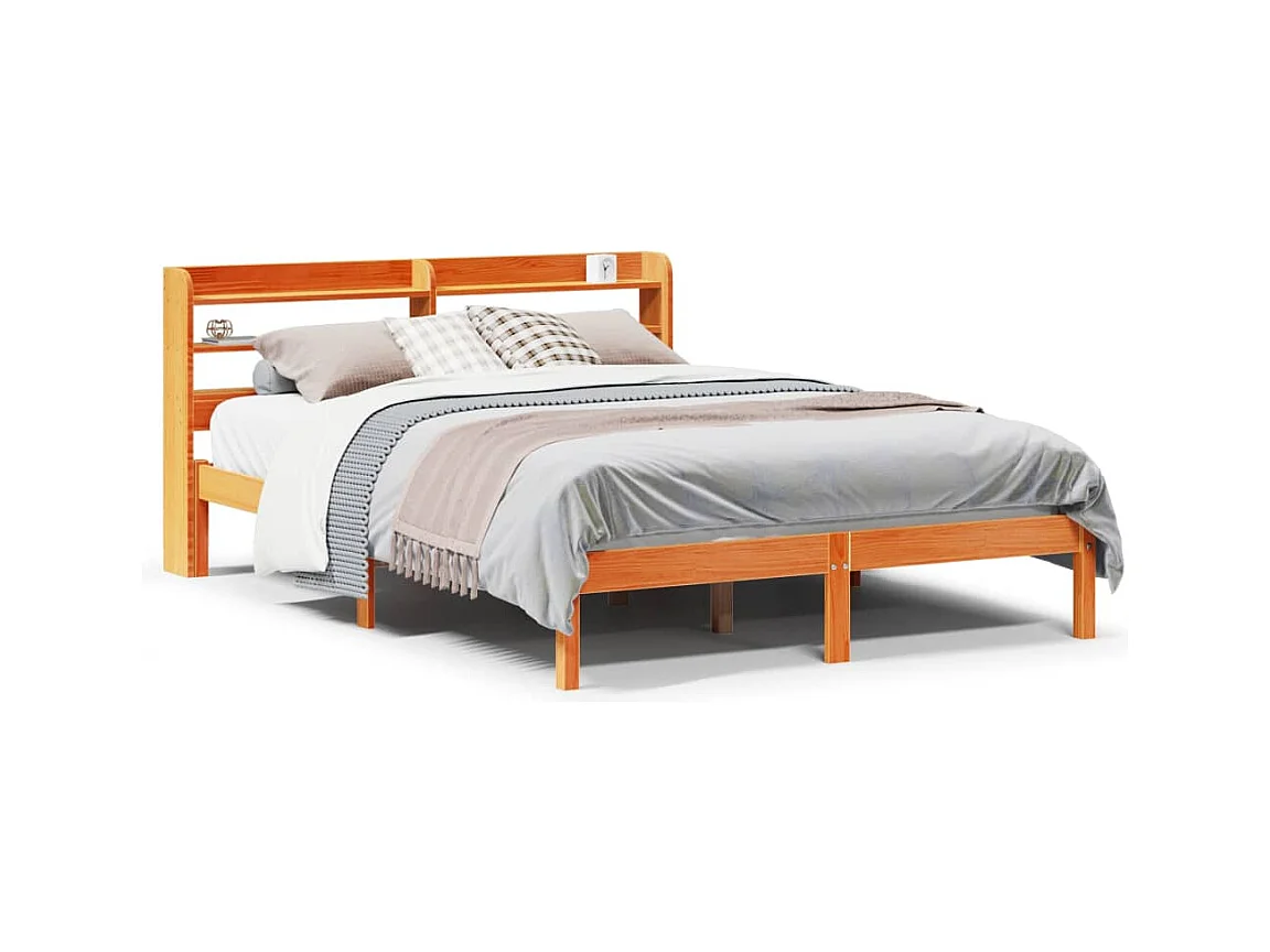 Bettgestell mit Kopfteil ohne Matratze Wachsbraun 140x190 cm