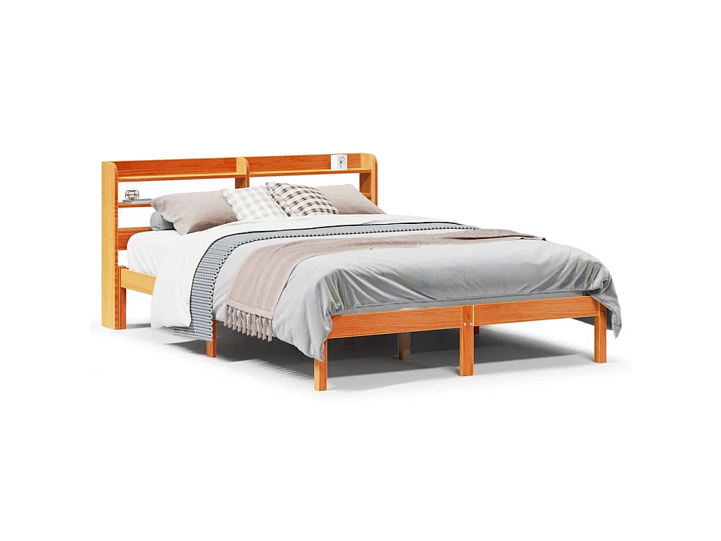 Cadre de lit et tête de lit sans matelas cire marron 140x190 cm