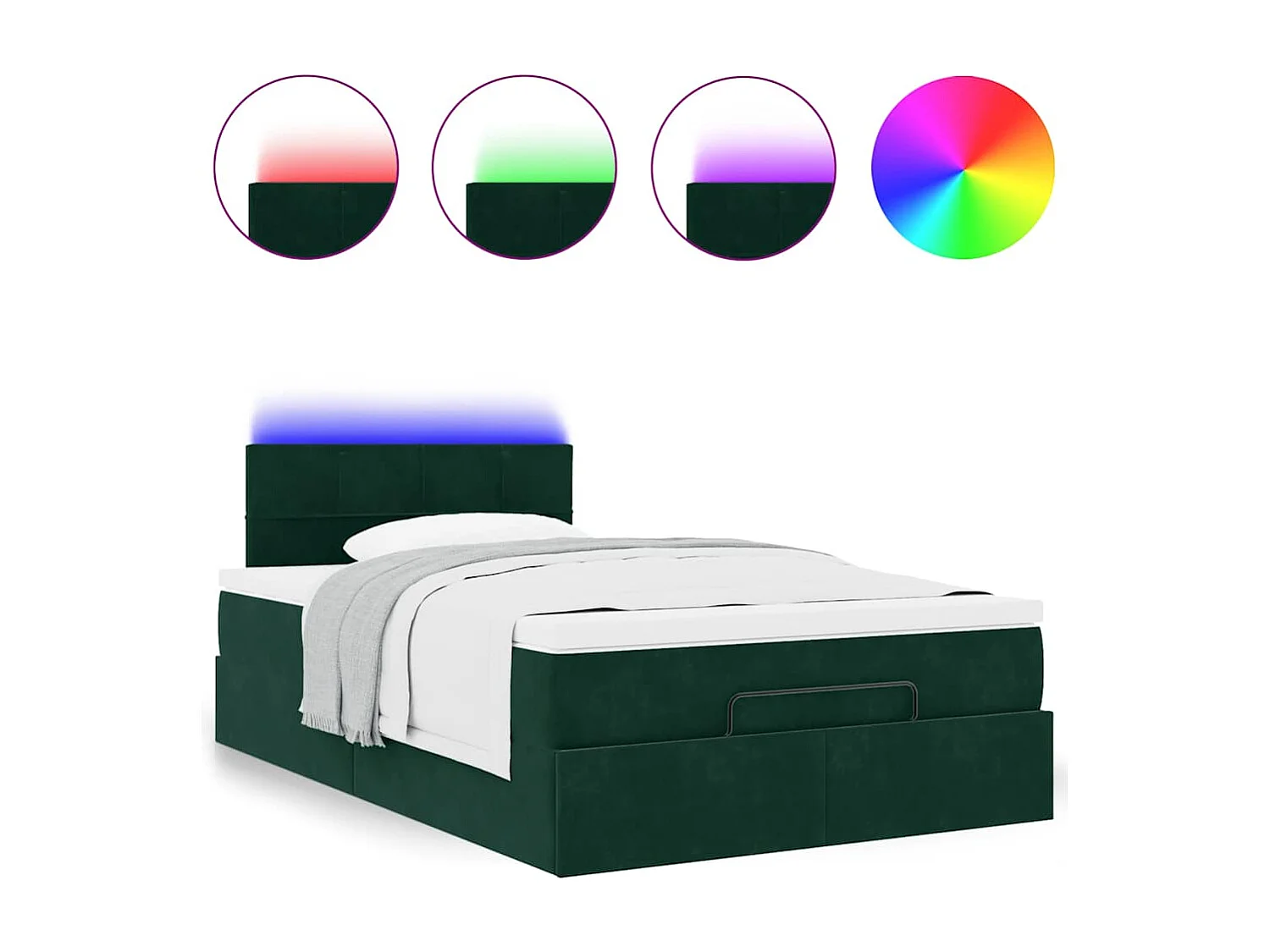 Pouf Letto con Materasso e LED Verde Scuro 120x190cm in Velluto