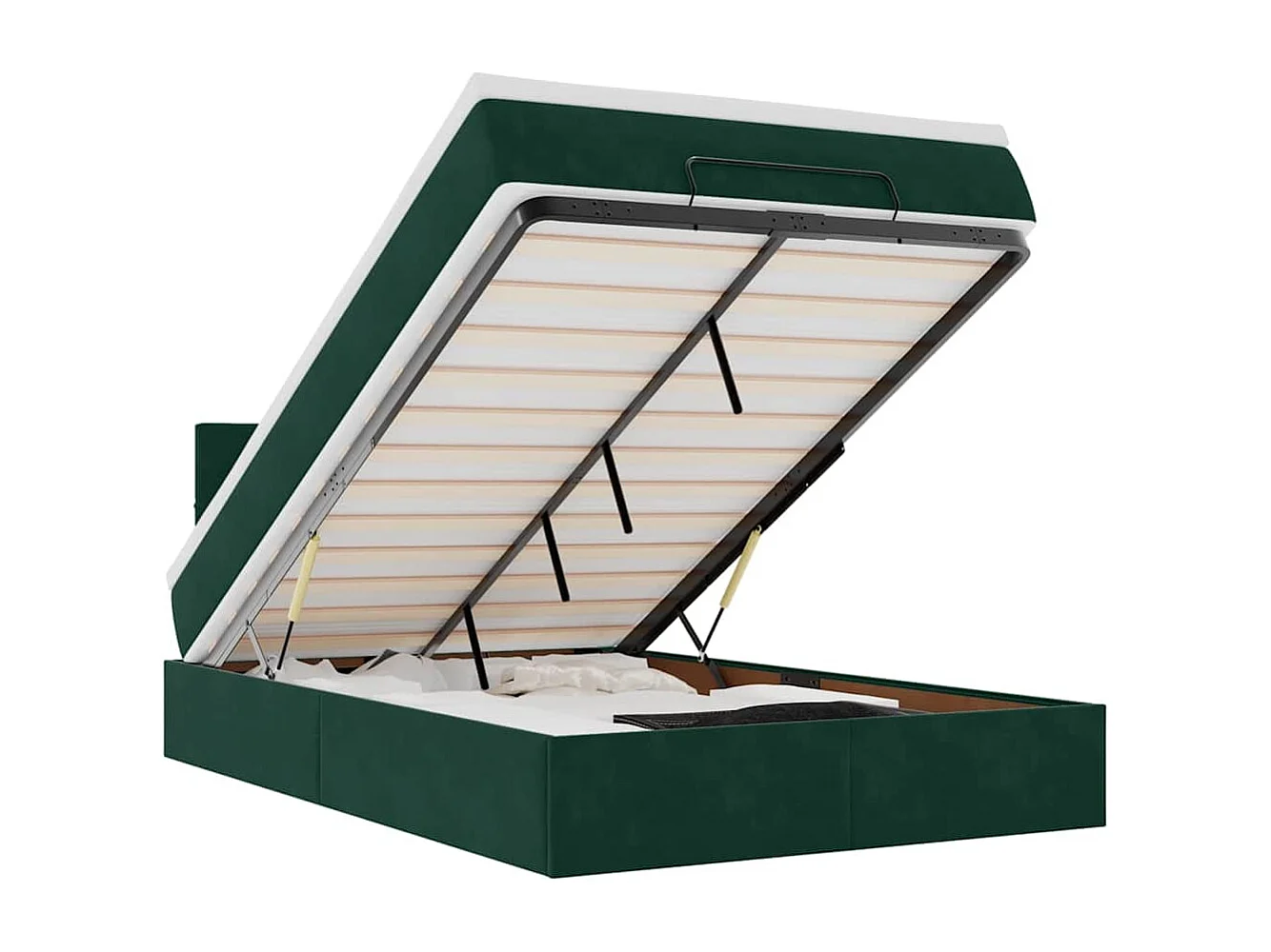 Lit ottoman avec matelas et LED vert foncé 90x200cm velours