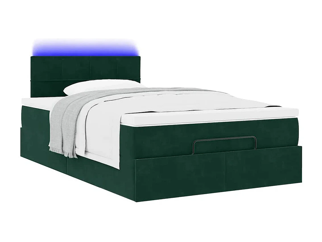 Lit ottoman avec matelas et LED vert foncé 90x200cm velours