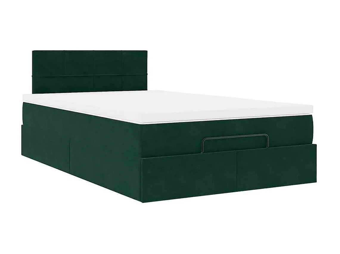 Lit ottoman avec matelas et LED vert foncé 90x200cm velours