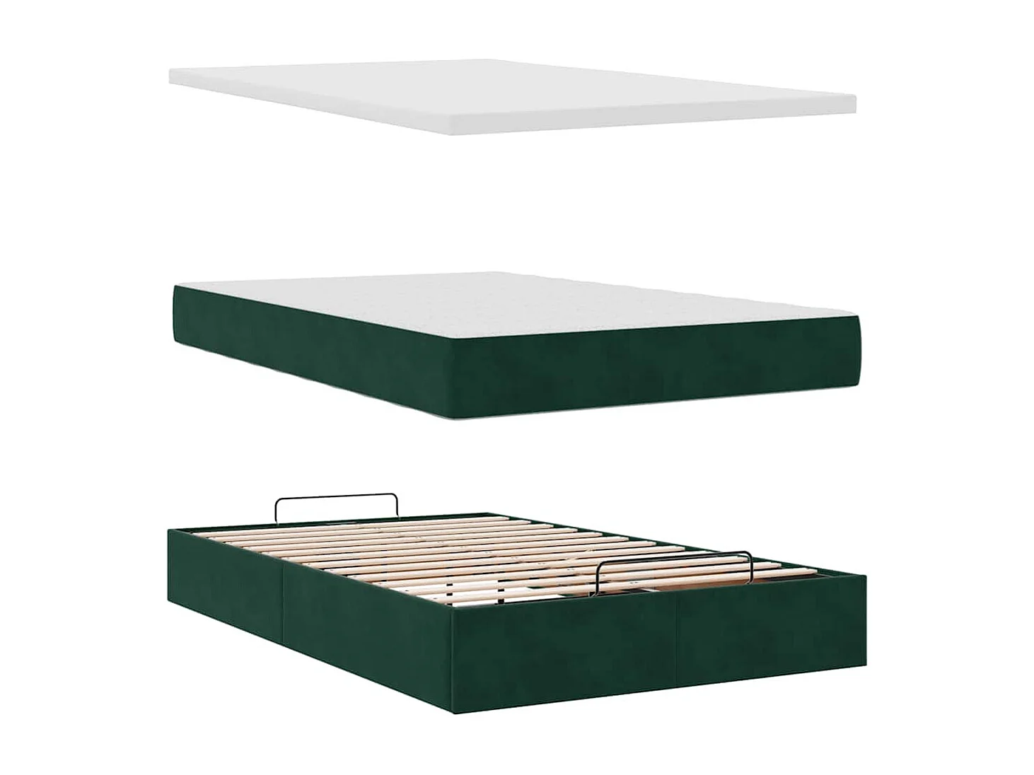 Lit ottoman avec matelas et LED vert foncé 90x200cm velours