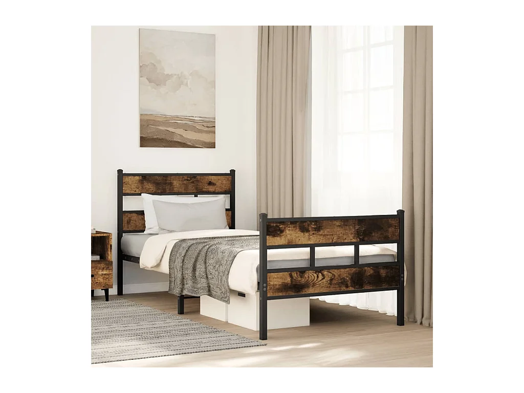 Cadre de lit en métal sans matelas chêne fumé 100x190 cm