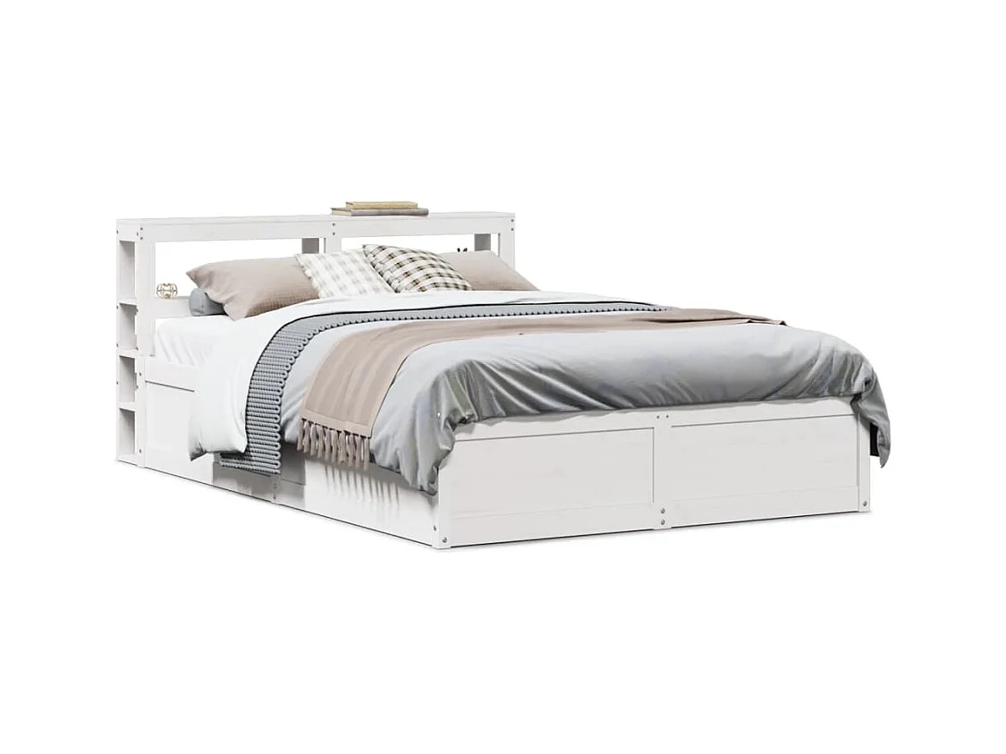 Bedframe met hoofdbord massief grenenhout wit 140x200 cm