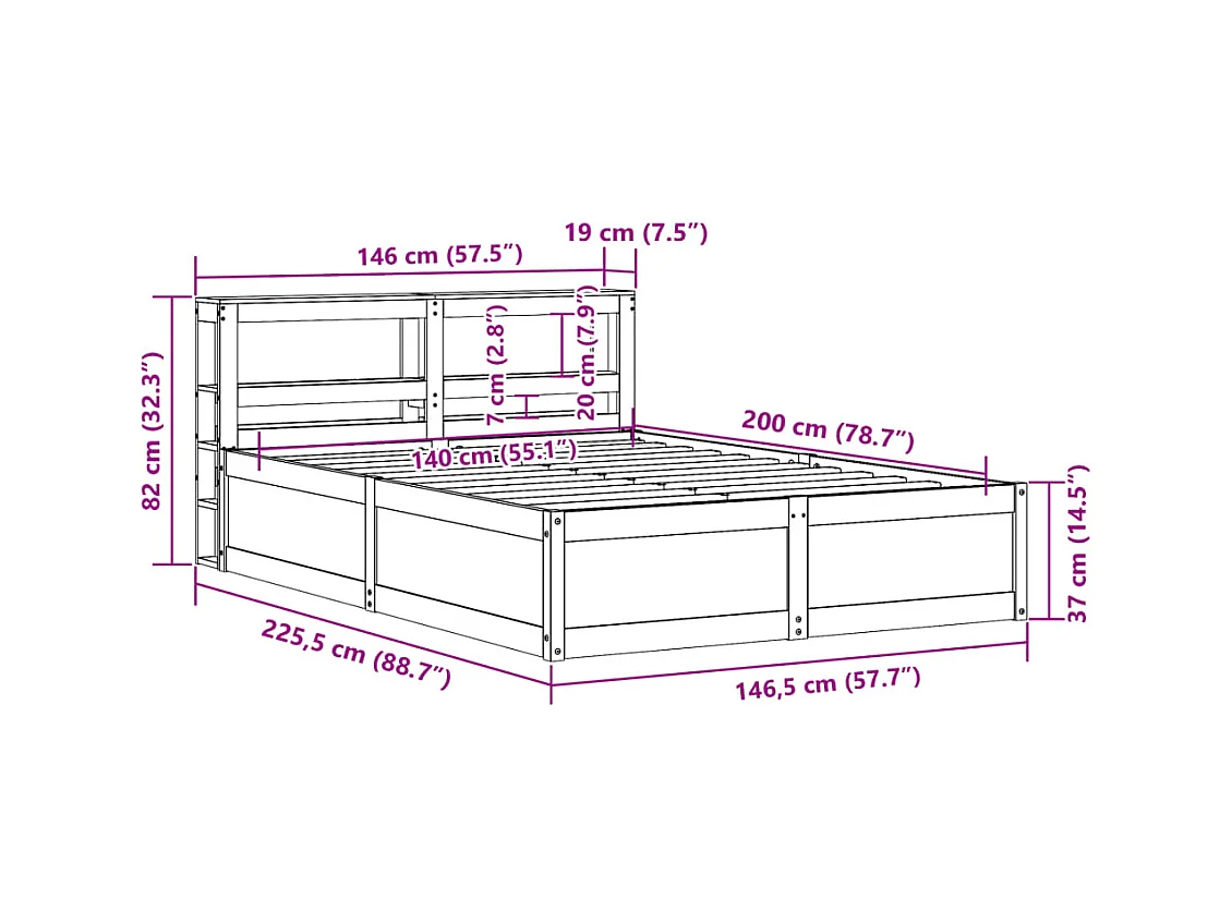 Bedframe met hoofdbord massief grenenhout wit 140x200 cm