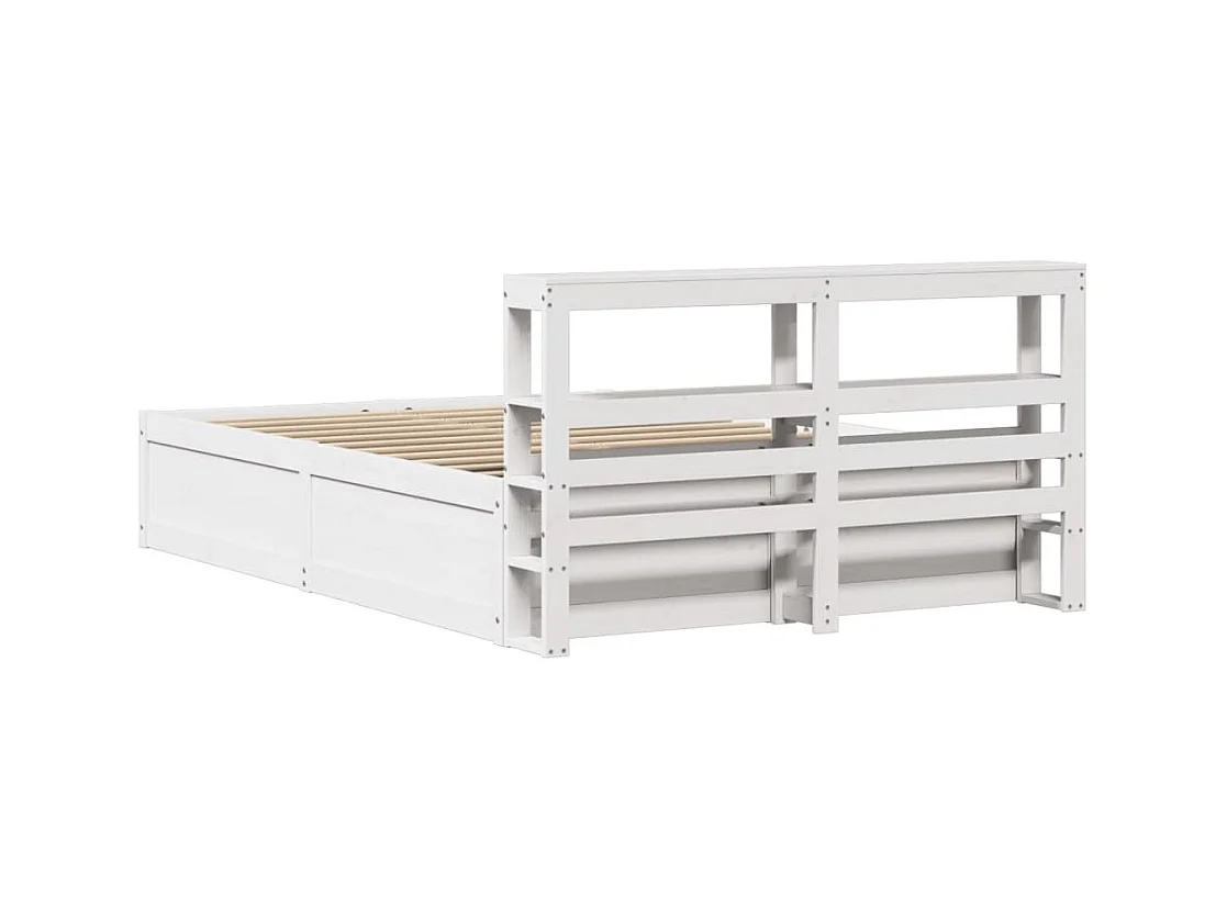 Bedframe met hoofdbord massief grenenhout wit 140x200 cm