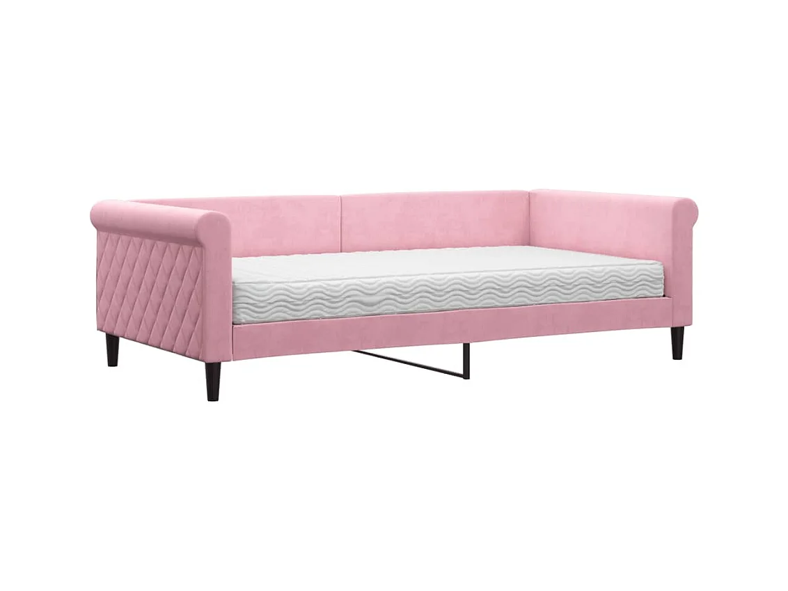 Lit de jour avec matelas rose 100x200 cm velours