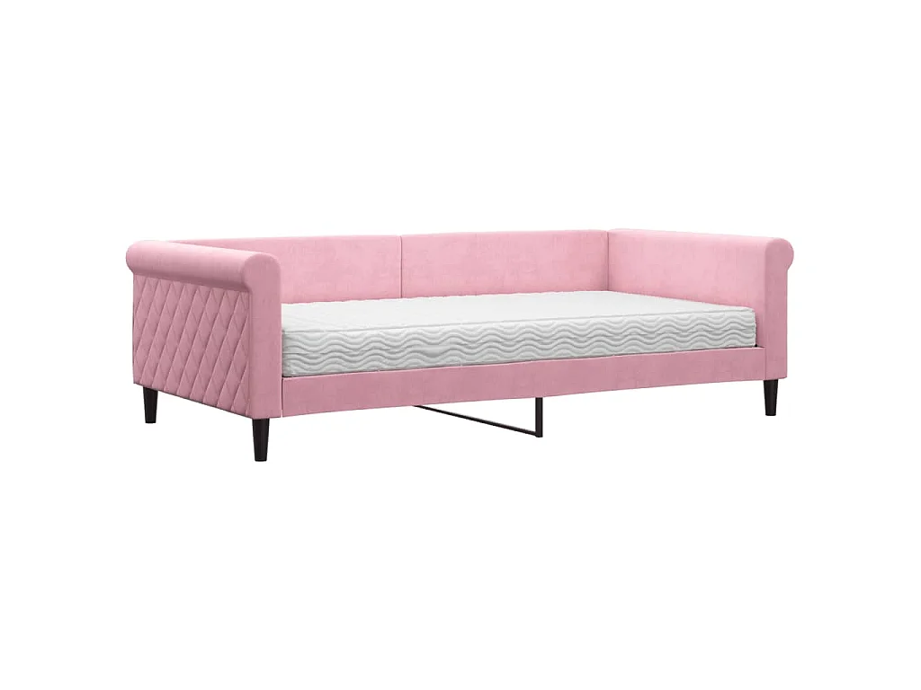 Lit de jour avec matelas rose 100x200 cm velours