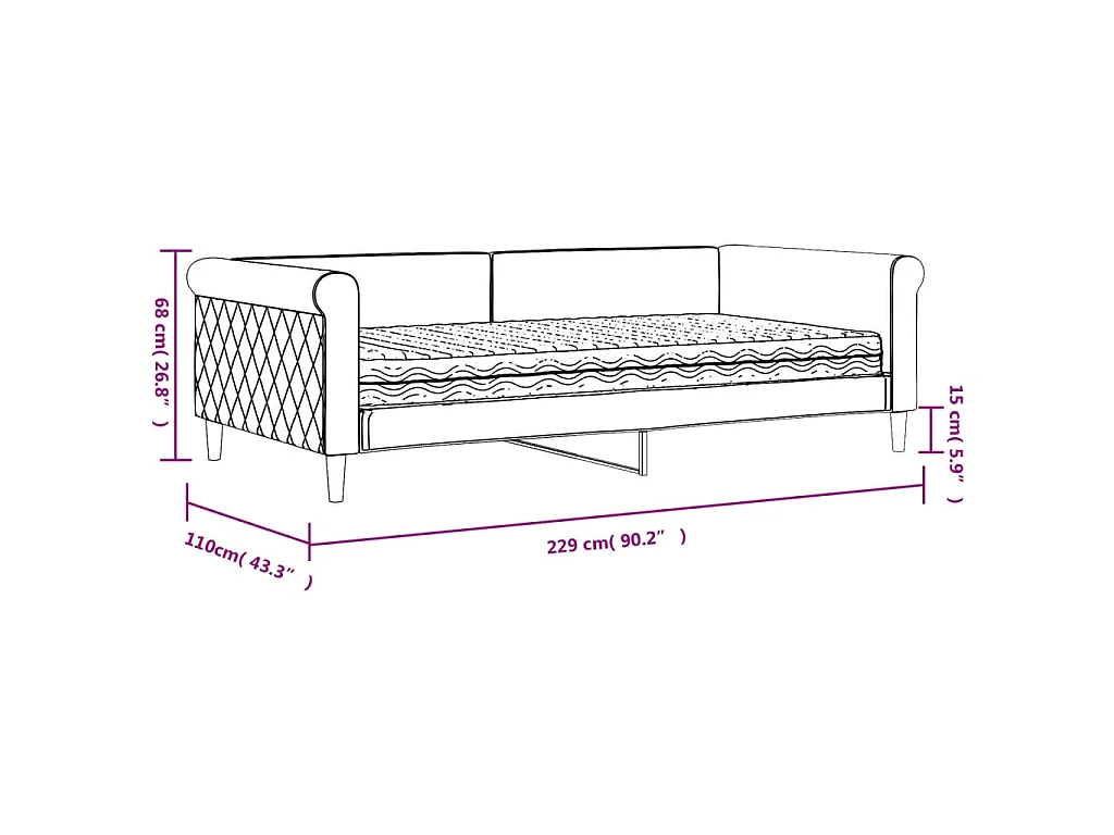 Lit de jour avec matelas rose 100x200 cm velours