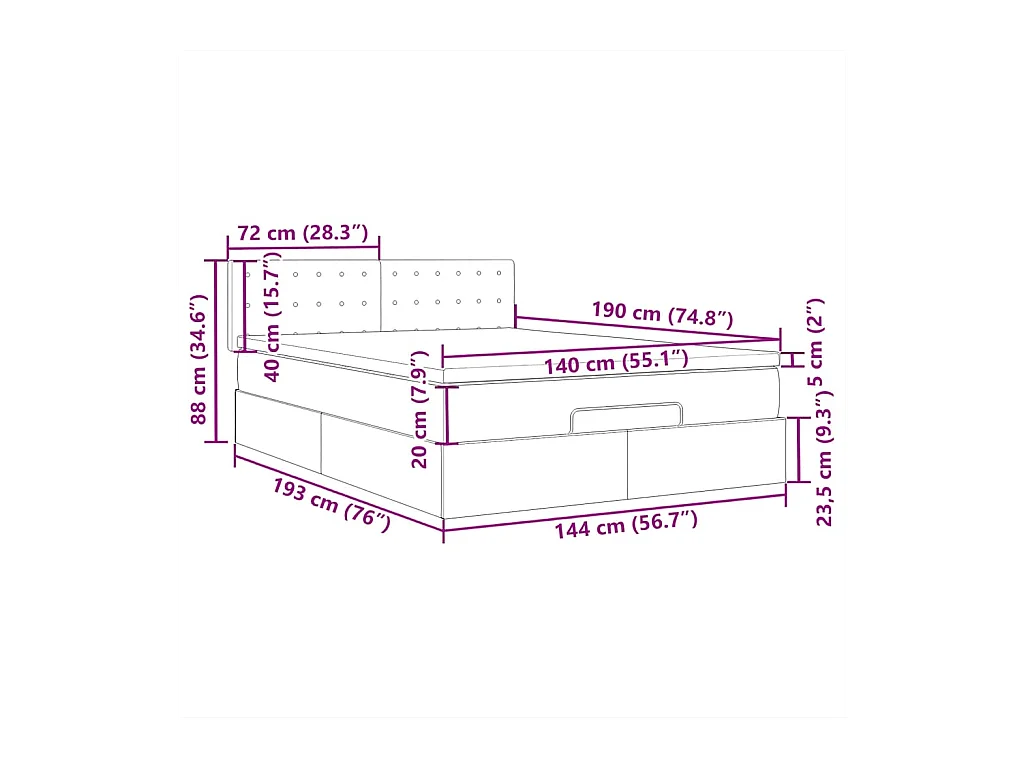 Lit ottoman avec matelas et LED gris clair 140x190 cm tissu