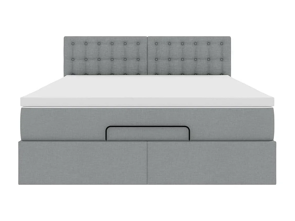 Lit ottoman avec matelas et LED gris clair 140x190 cm tissu