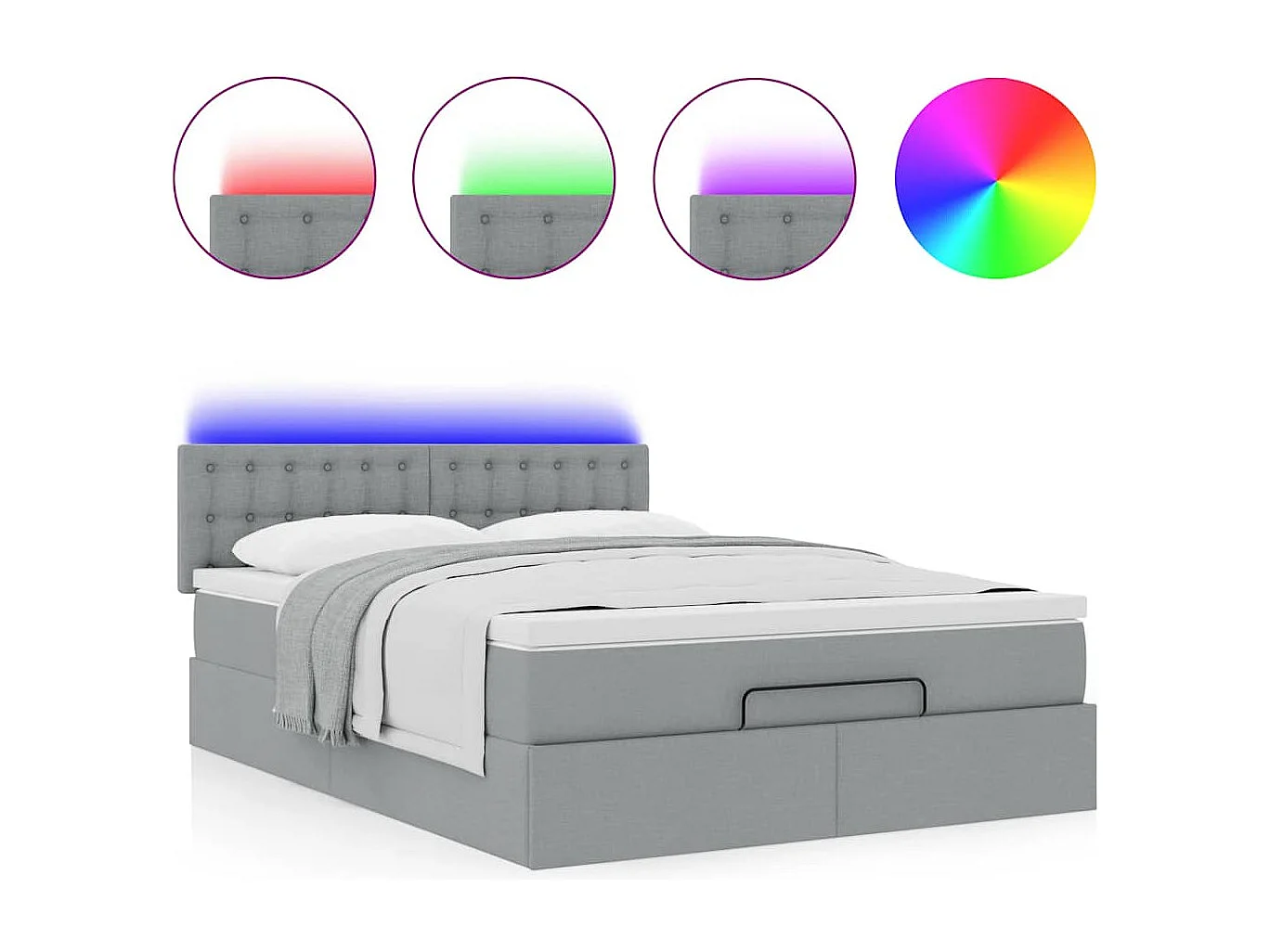 Ottomane Bett mit Matratze & LEDs Hellgrau 140x190 cm Stoff