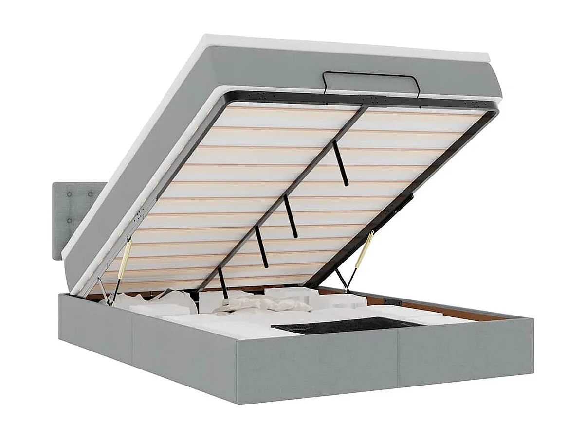 Bed poef met matras en LED's stof 140x190 cm lichtgrijs