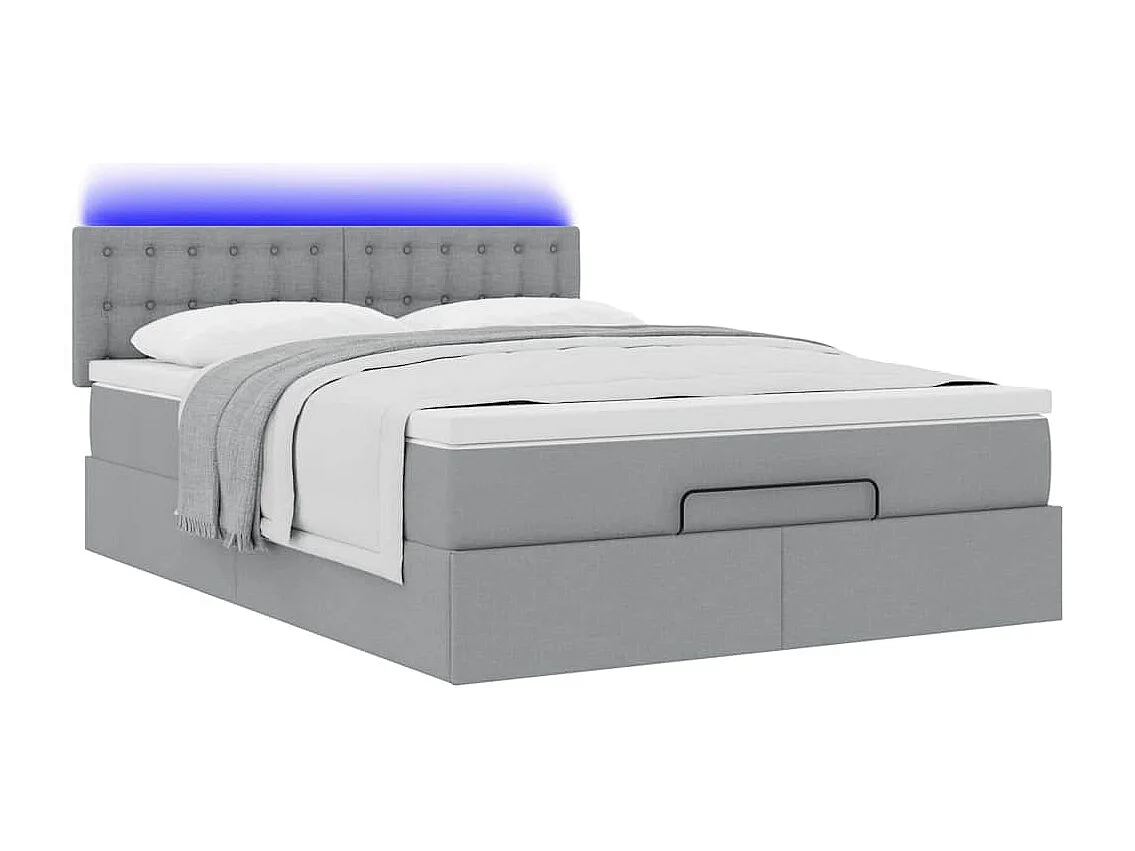 Bed poef met matras en LED's stof 140x190 cm lichtgrijs