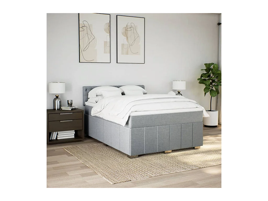 Sommier à lattes de lit avec matelas Gris clair 140x190cm Tissu