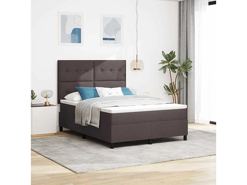 Lit à ressorts avec matelas Marron foncé 140 x 190 cm tissu