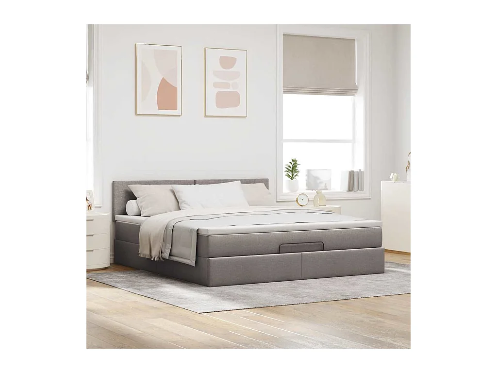 Lit ottoman avec matelas et LED Taupe 180x200cm tissu