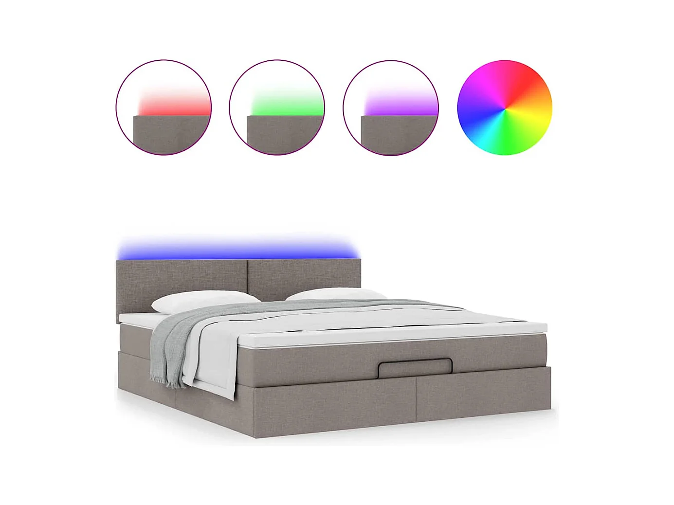 Lit ottoman avec matelas et LED Taupe 180x200cm tissu
