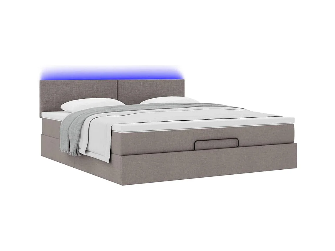 Lit ottoman avec matelas et LED Taupe 180x200cm tissu