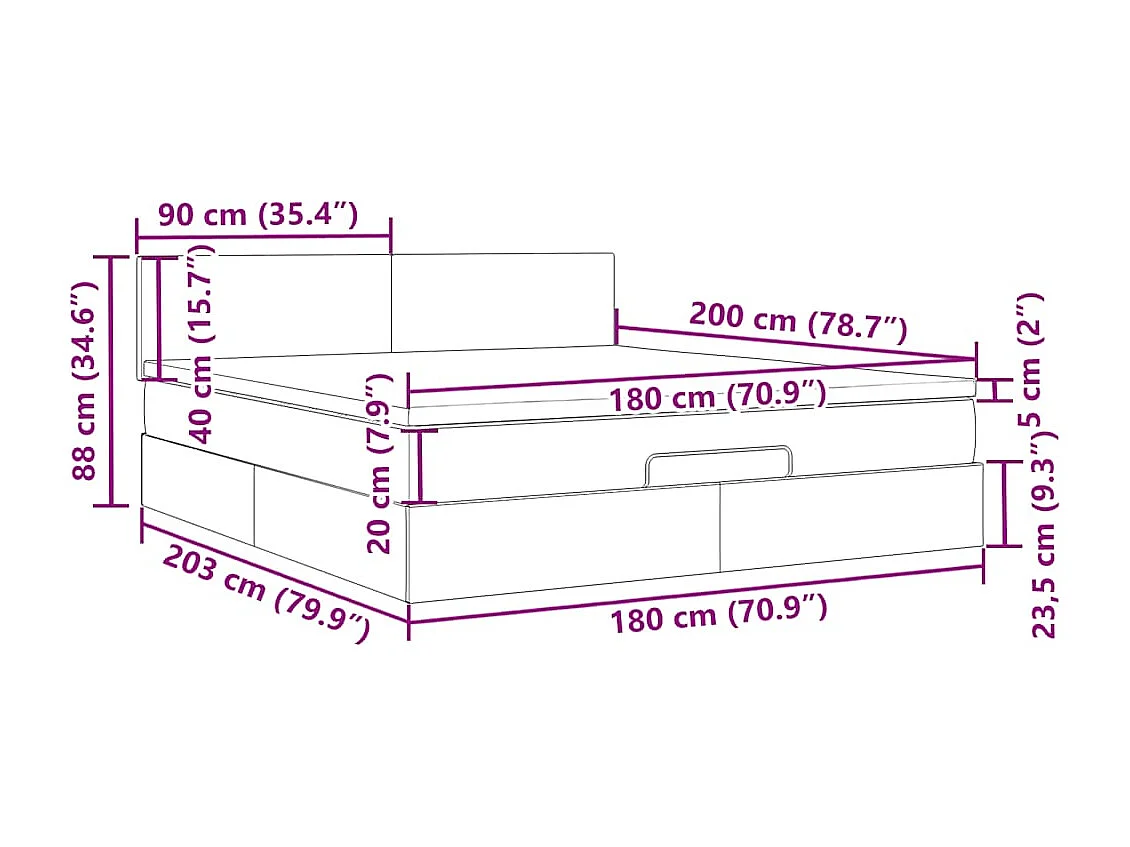 Cama Otomana com colchão & LEDs 180x200cm cinza-acastanhado