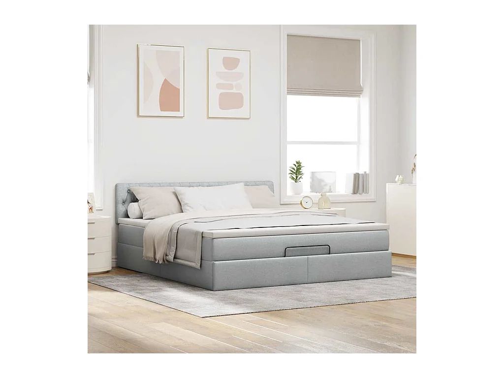 Lit ottoman avec matelas gris clair 160x200 cm tissu