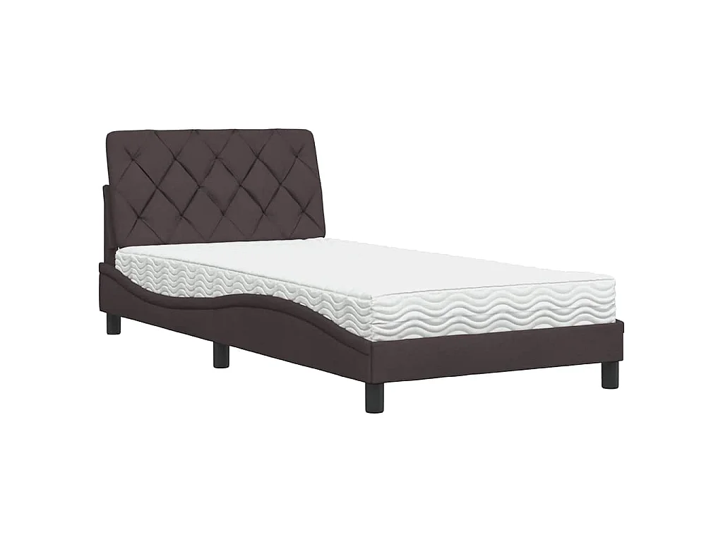 Lit avec matelas marron foncé 100x200 cm tissu