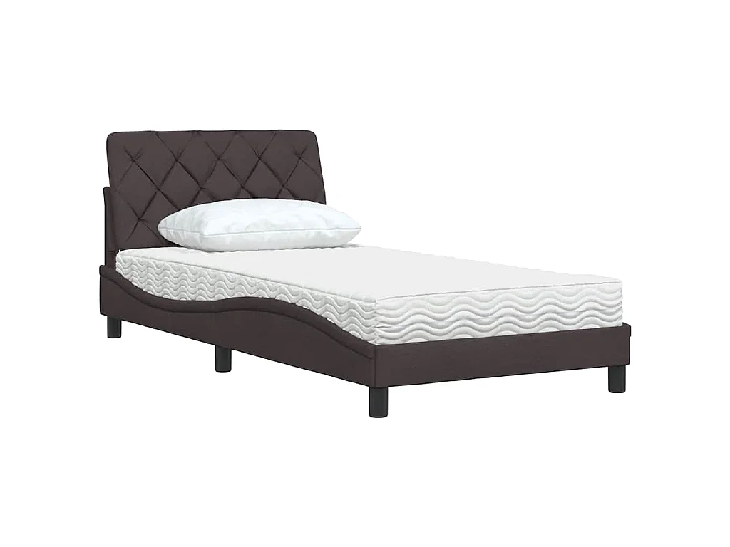 Lit avec matelas marron foncé 100x200 cm tissu