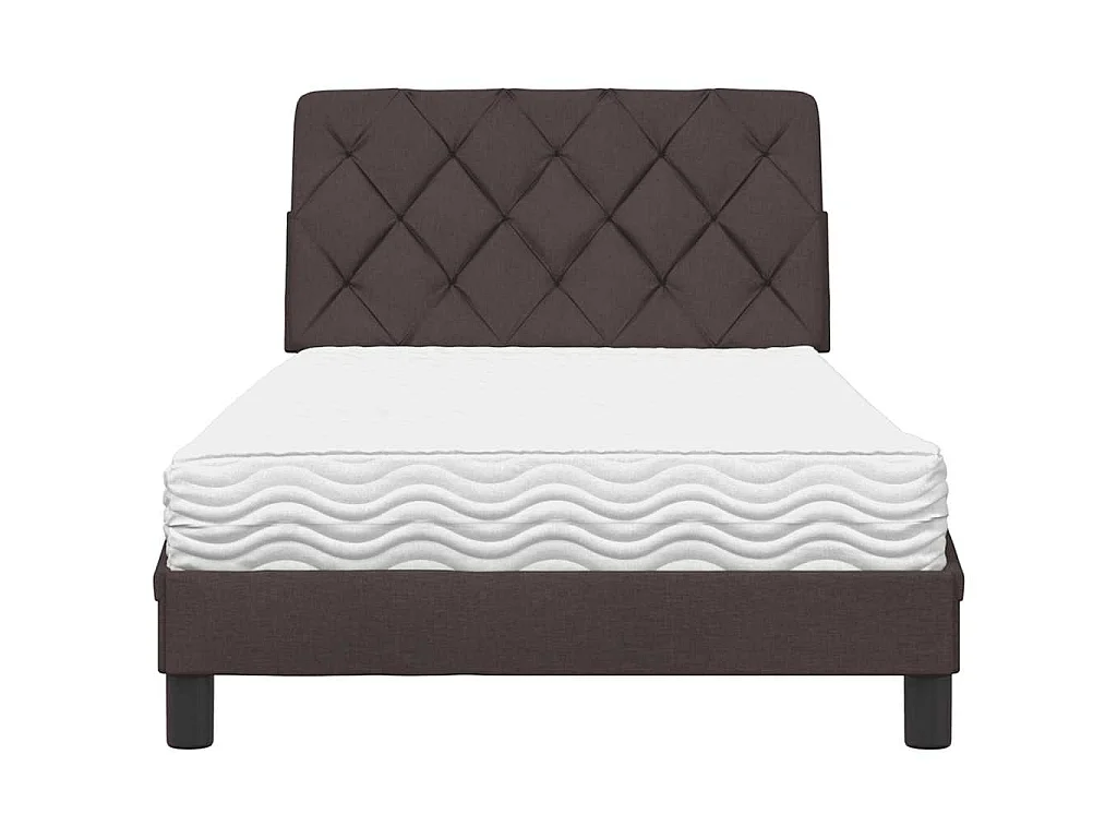 Lit avec matelas marron foncé 100x200 cm tissu
