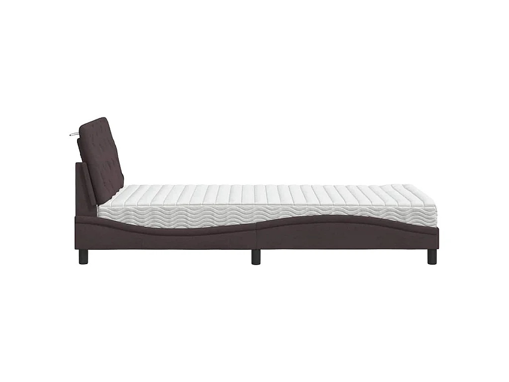 Lit avec matelas marron foncé 100x200 cm tissu