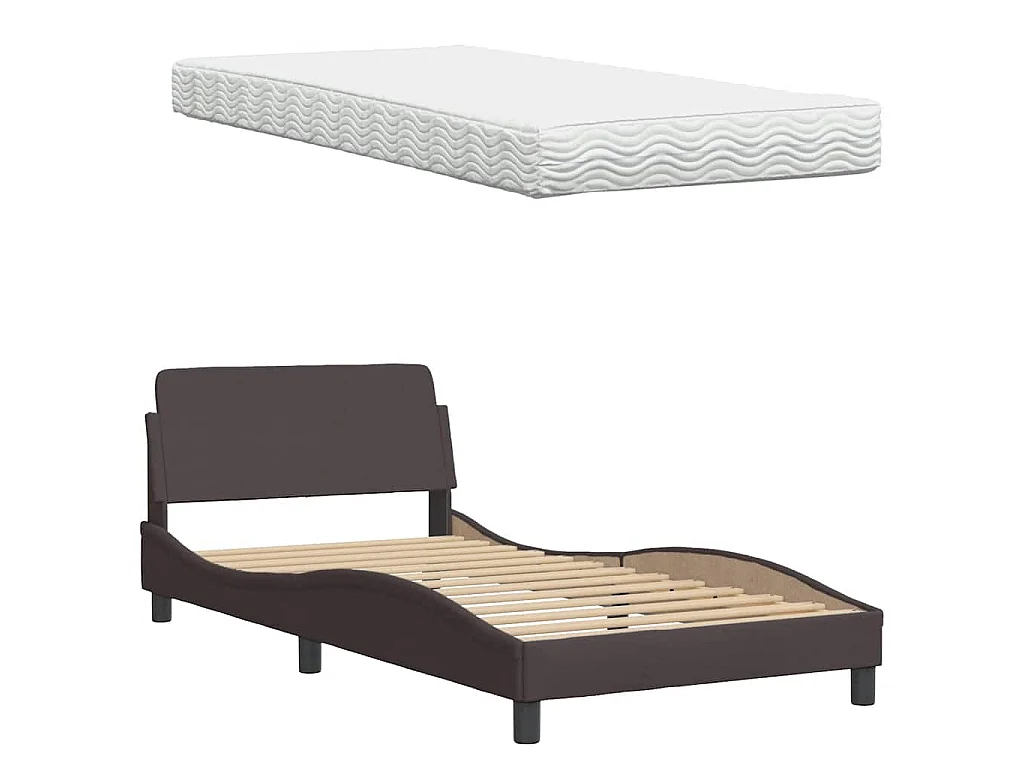 Lit avec matelas marron foncé 100x200 cm tissu
