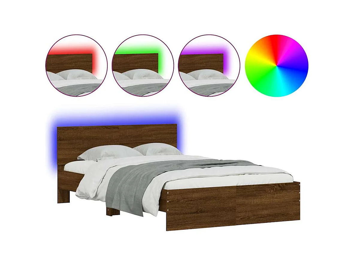 Cadre de lit avec tête de lit et LED chêne marron 140x190 cm