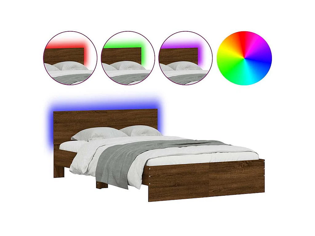 Cadre de lit avec tête de lit et LED chêne marron 140x190 cm