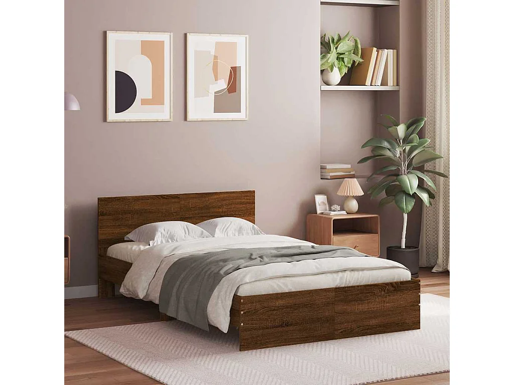 Cadre de lit avec tête de lit et LED chêne marron 140x190 cm