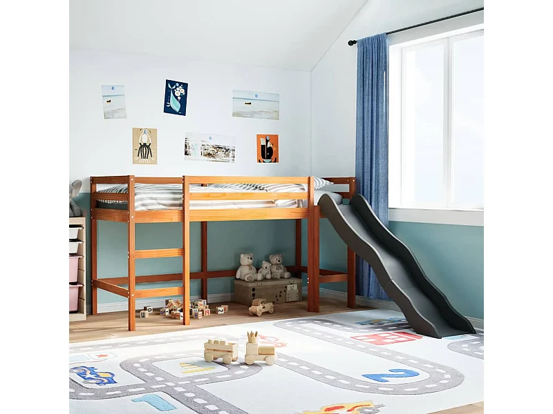 Kinderhochbett ohne Matratze Braun 90x190 cm Massivholz Kiefer