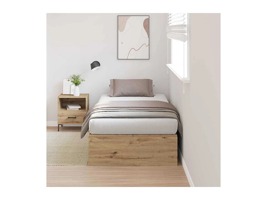 Cadre de lit chêne artisanal 90 x 190 cm Bois d'ingénierie