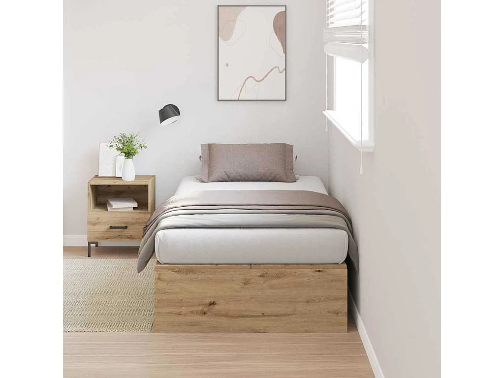 Cama con almacenamiento Roble artesanal 90 x 190 cm