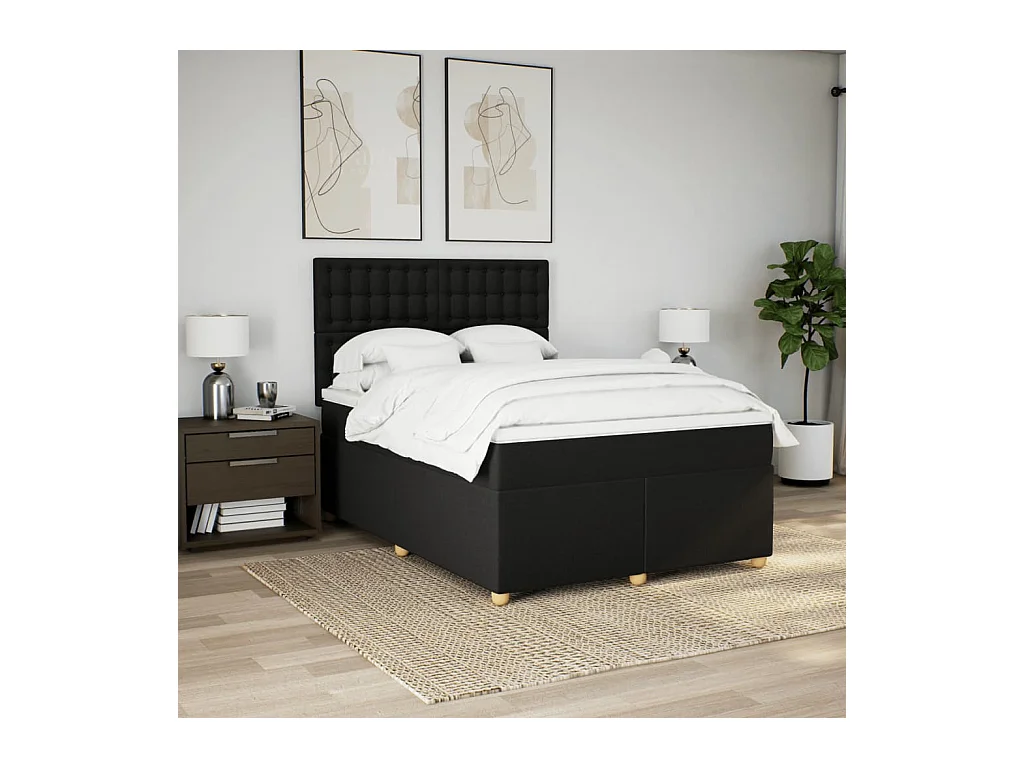 Cama box spring con colchón tela negro 160x200 cm