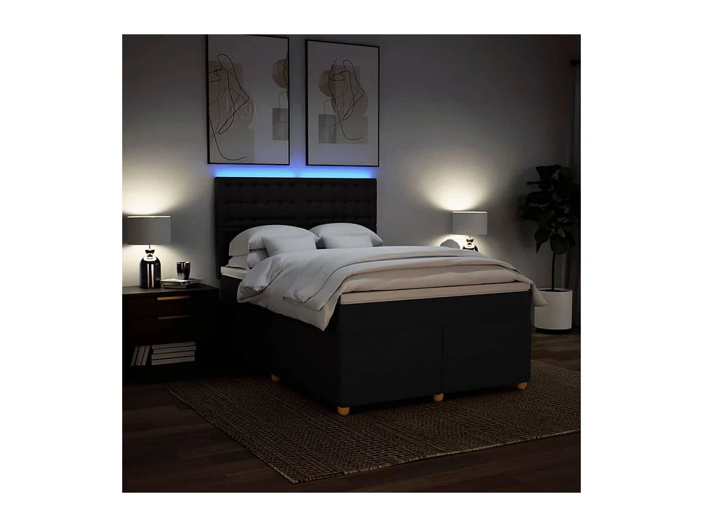 Cama box spring con colchón tela negro 160x200 cm